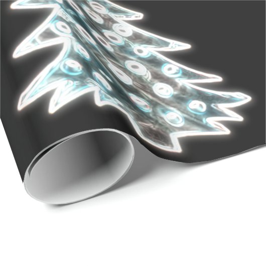 Papier Cadeau Faux noir et blanc brillant Arbre de Noël Motif (Coin rond)