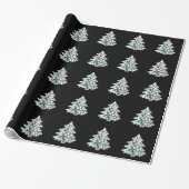 Papier Cadeau Faux noir et blanc brillant Arbre de Noël Motif (Déroulé)