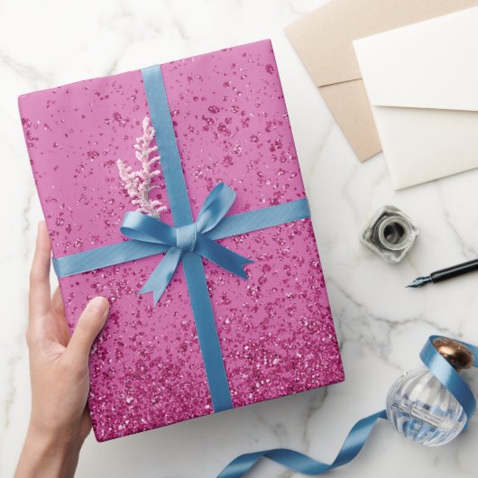 Papier Cadeau Faux Pailleté Rose Chaud (Cadeaux)