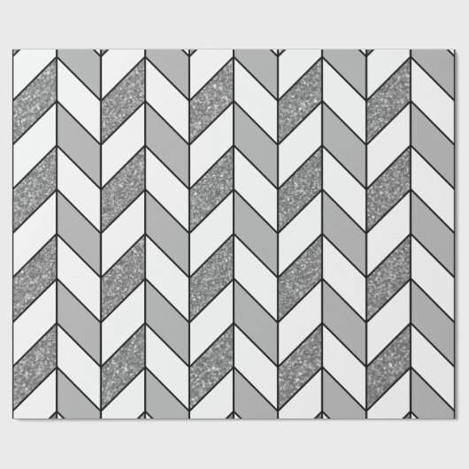 Papier Cadeau Faux Parties scintillant Argent Herringbone Chevro (Plat)