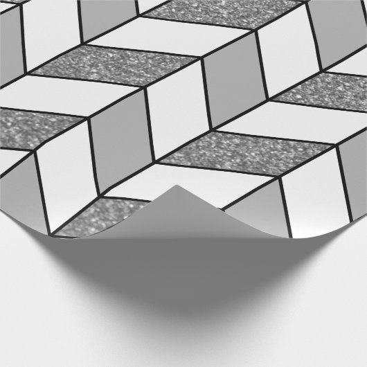 Papier Cadeau Faux Parties scintillant Argent Herringbone Chevro (Coin)