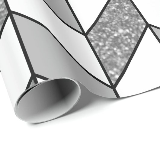 Papier Cadeau Faux Parties scintillant Argent Herringbone Chevro (Coin rond)