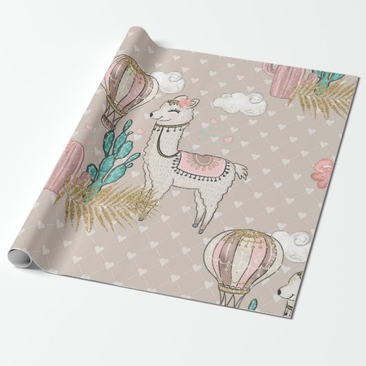 Papier Cadeau Faux Parties scintillant Désert Steampunk Llama (Déroulé)