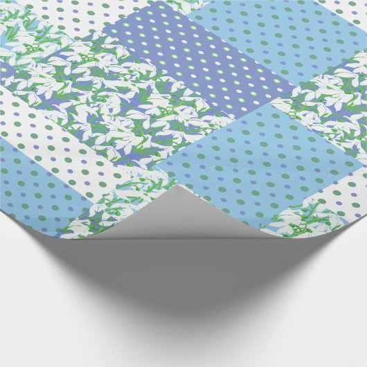 Papier Cadeau Faux Patchwork Bleu Vert Blanc Snowdrop Motif (Coin)