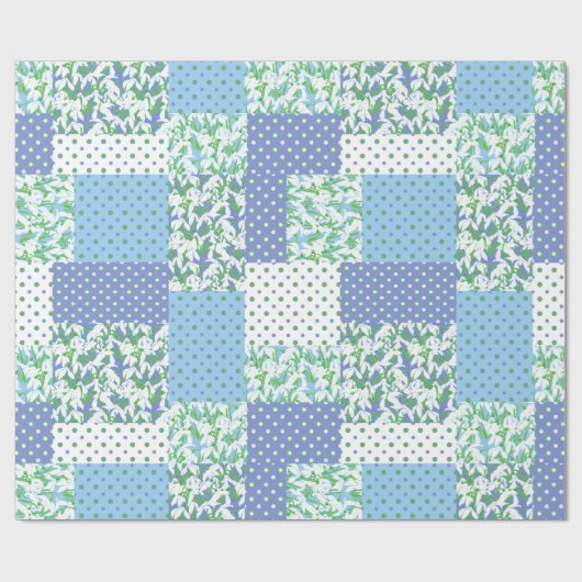 Papier Cadeau Faux Patchwork Bleu Vert Blanc Snowdrop Motif (Plat)