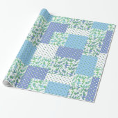Papier Cadeau Faux Patchwork Bleu Vert Blanc Snowdrop Motif (Déroulé)