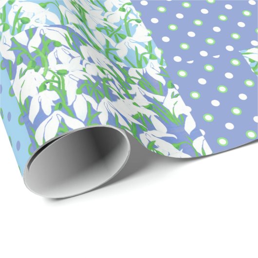Papier Cadeau Faux Patchwork Bleu Vert Blanc Snowdrop Motif (Coin rond)