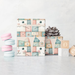 Papier Cadeau Faux Patchwork Pastel Cottage Kitty Visage