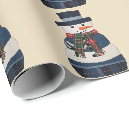 Papier Cadeau Faux Patchwork Snowman Noël (Coin rond)
