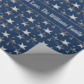 Papier Cadeau Faux Silver Christmas Stars Motif Navy Blue (Coin)