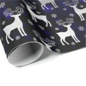 Papier Cadeau Faux Silver Foil Noël Reindeer & livre bleu (Coin rond)