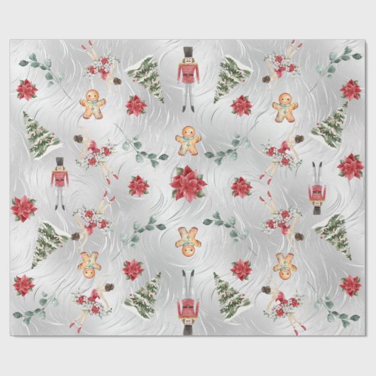 Papier Cadeau Faux Silver Foil Nutcracker & Amis & Flore (Plat)