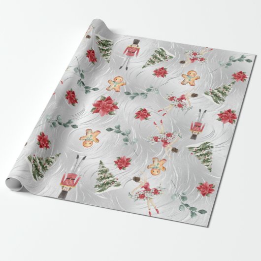 Papier Cadeau Faux Silver Foil Nutcracker & Amis & Flore (Déroulé)