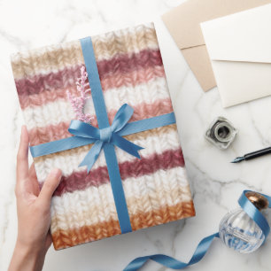 Papier Cadeau Faux tricot rouge rose blanc orange rayures annive