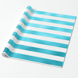 Papier Cadeau Faux Turquoise Bleu Blanc Horizontal Aqua Stripes