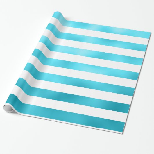 Papier Cadeau Faux Turquoise Bleu Blanc Horizontal Aqua Stripes (Déroulé)