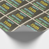 Papier Cadeau Faux Wood, Peint Texte Look, 15e anniversaire + No (Coin)