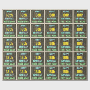 Papier Cadeau Faux Wood, Peint Texte Look, 18e anniversaire + No