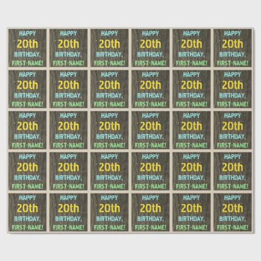 Papier Cadeau Faux Wood, Peint Texte Look, 20e anniversaire + No (Plat)