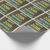 Papier Cadeau Faux Wood, Peint Texte Look, 20e anniversaire + No (Coin)