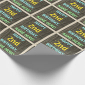 Papier Cadeau Faux Wood, Peint Texte Look, 2e anniversaire + Nom (Coin)