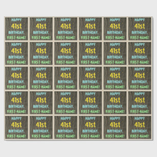 Papier Cadeau Faux Wood, Peint Texte Look, 41e anniversaire + No