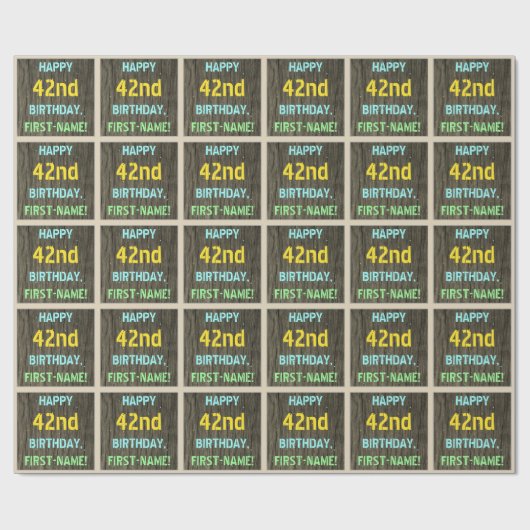 Papier Cadeau Faux Wood, Peint Texte Look, 42e anniversaire + No (Plat)