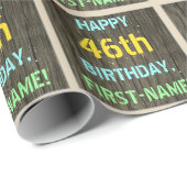 Papier Cadeau Faux Wood, Peint Texte Look, 46e anniversaire + No (Coin rond)