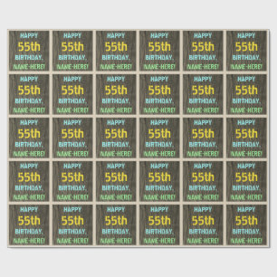 Papier Cadeau Faux Wood, Peint Texte Look, 55e anniversaire + No