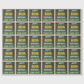 Papier Cadeau Faux Wood, Peint Texte Look, 80e anniversaire + No (Plat)