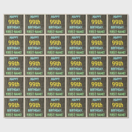 Papier Cadeau Faux Wood, Peint Texte Look, 99e anniversaire + No (Plat)