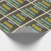 Papier Cadeau Faux Wood, Peint Texte Look, 99e anniversaire + No (Coin)