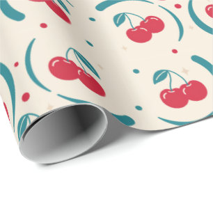 Papier Cadeau Faveur de mariage Cerise Douce Motif Rétro
