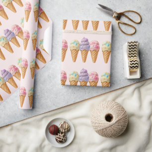 Papier Cadeau Faveur de Mariage Thème Glace Crème Ramassée en Ét