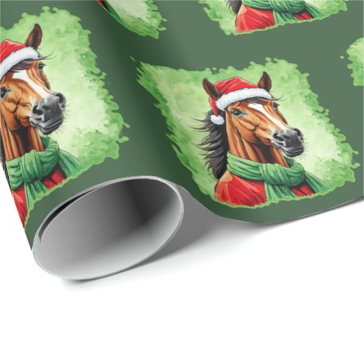 Papier Cadeau Favoris de Noël animal amusant - Cheval 6 (Coin rond)