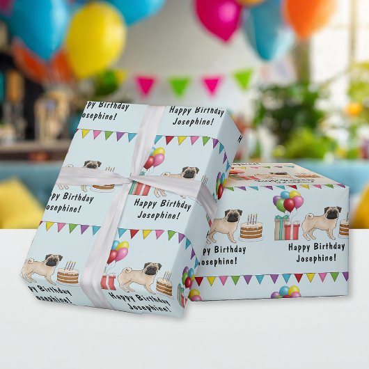 Papier Cadeau Fawn Carlin Chien Cartoon Mops Colorful Anniversai