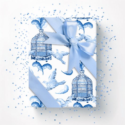 Papier Cadeau Feathered Fete in Blue Porcelain