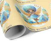 Papier Cadeau Fée africaine Anniversaire Turquoise or rose princ (Coin rond)