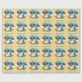 Papier Cadeau Fée africaine Anniversaire Turquoise or rose princ (Plat)