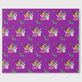 Papier Cadeau Fée Capriceuse Violette, Fleurs, Papillons (Plat)