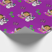 Papier Cadeau Fée Capriceuse Violette, Fleurs, Papillons (Coin)