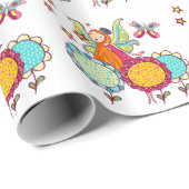 Papier Cadeau Fée de jardin avec des fleurs (Coin rond)