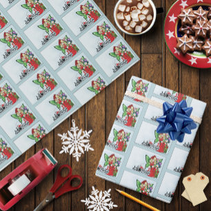 Papier Cadeau Fée de Noël Fantaisiste Cadeaux de Fêtes Bleu