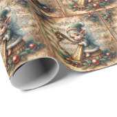 Papier Cadeau Fée de Noël Jouer une harpe (Coin rond)