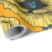 Papier Cadeau Fée et pavots en jaune (Coin rond)
