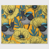 Papier Cadeau Fée et pavots en jaune (Plat)