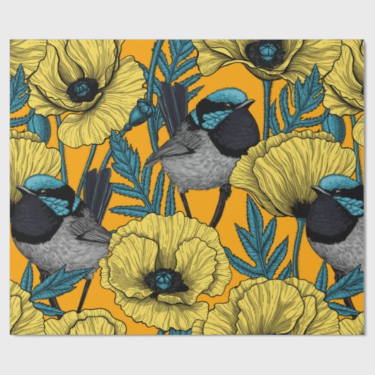 Papier Cadeau Fée et pavots en jaune (Plat)
