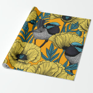 Papier Cadeau Fée et pavots en jaune