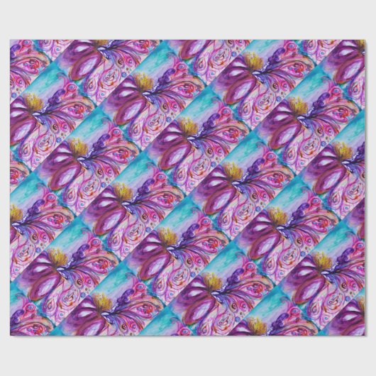 PAPIER CADEAU FÉE FLEUR WHIMSICALE MIGNONNE EN ROSE, ÉCLAIRS D'O (Plat)