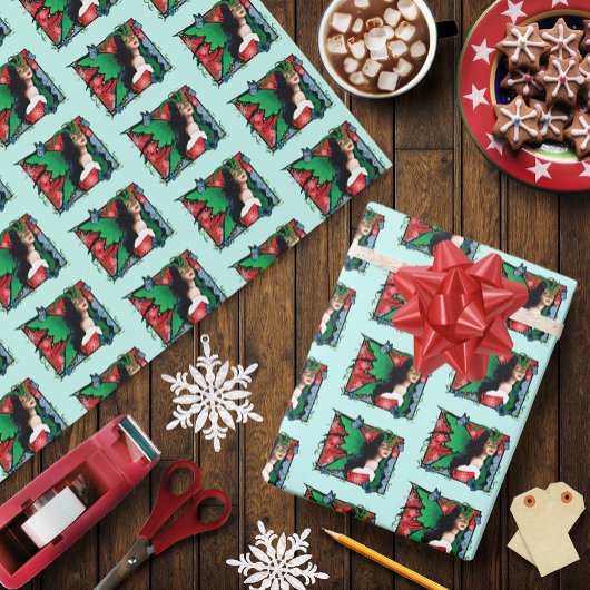 Papier Cadeau Fée Solstice Rouge Vert Noël
